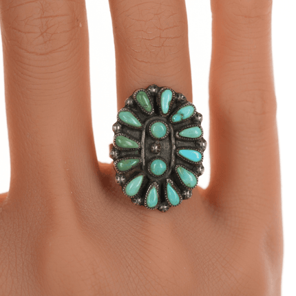 sz6.75 30's - 40's Zuni cluster turquoise silver ring - Estate Fresh Austin