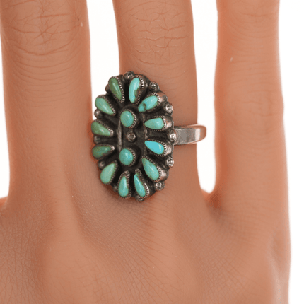 sz6.75 30's - 40's Zuni cluster turquoise silver ring - Estate Fresh Austin