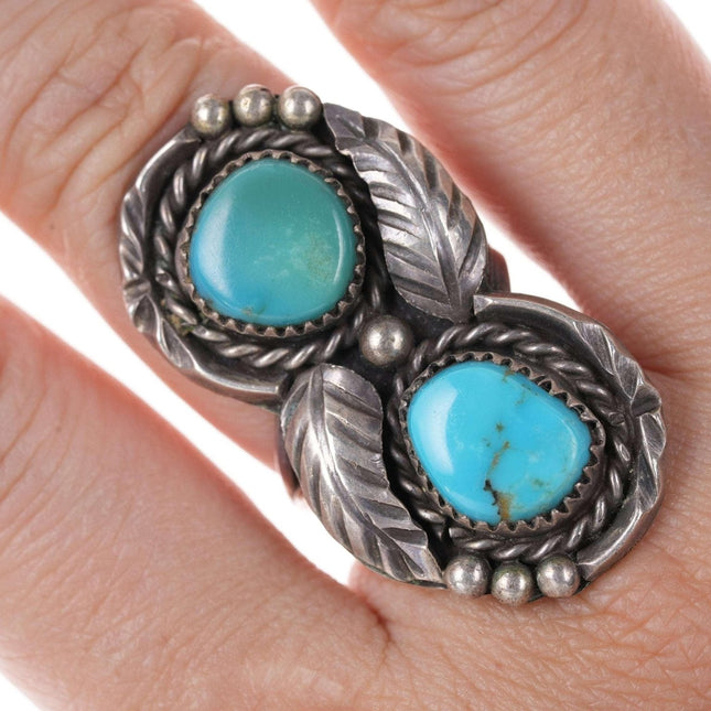 sz6.75 60's Navajo Sterling turquoise leaf ring - Estate Fresh Austin