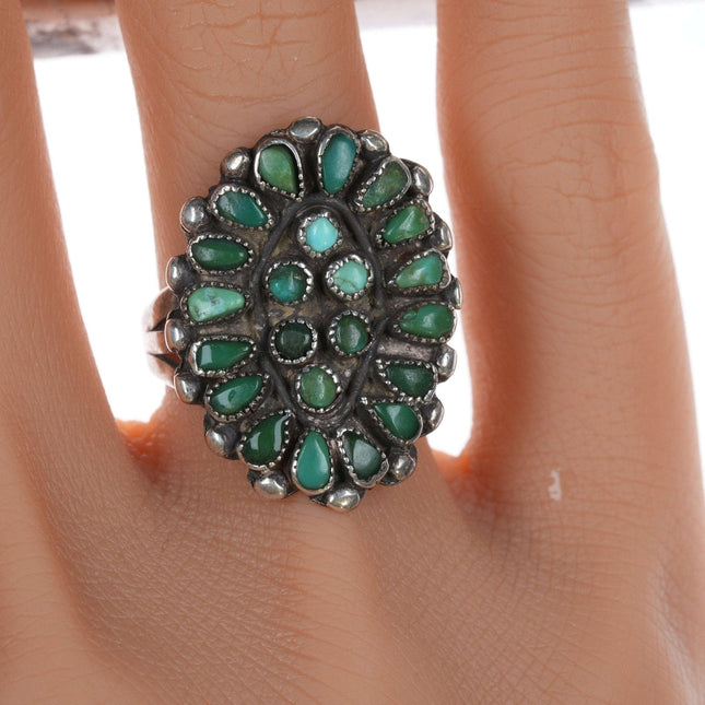 sz6.75 c1940's Zuni silver turquoise cluster ring - Estate Fresh Austin