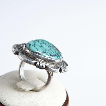 Sz6.75 Cecil Atencio Navajo Sterling and Spiderweb Turquoise Statement Ring - Estate Fresh Austin