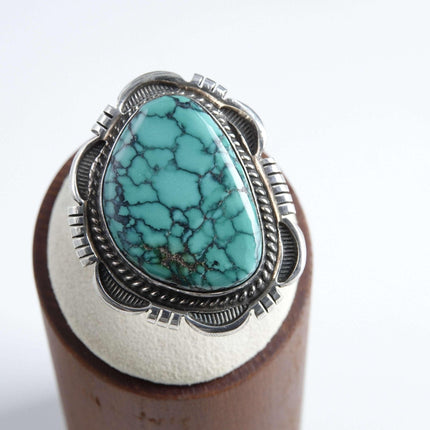 Sz6.75 Cecil Atencio Navajo Sterling and Spiderweb Turquoise Statement Ring - Estate Fresh Austin