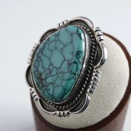 Sz6.75 Cecil Atencio Navajo Sterling and Spiderweb Turquoise Statement Ring - Estate Fresh Austin