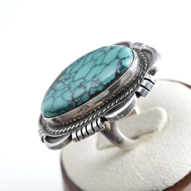 Sz6.75 Cecil Atencio Navajo Sterling and Spiderweb Turquoise Statement Ring - Estate Fresh Austin