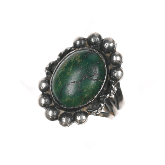 sz6.75 Cerrillos Turquoise 1940's Native American silver ring - Estate Fresh Austin