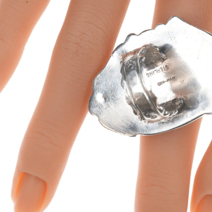 sz6.75 Chief Wolf Robe Hunt (1905-1977) Acoma silver, turquoise, and branch coral ring - Estate Fresh Austin