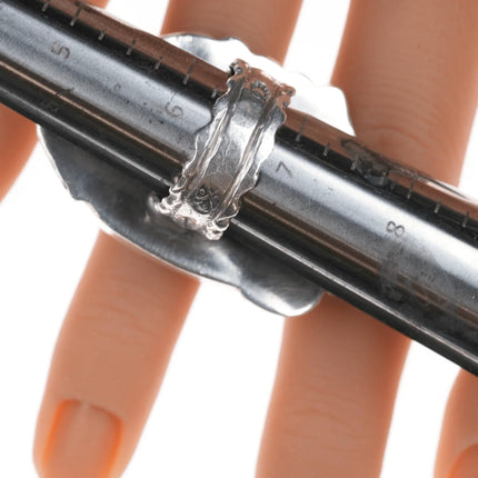 sz6.75 Chief Wolf Robe Hunt (1905-1977) Acoma silver, turquoise, and branch coral ring - Estate Fresh Austin