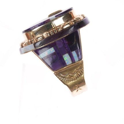 sz6.75 Herman Hoskie Navajo 14k Gold Sugilite/opal inlay ring - Estate Fresh Austin