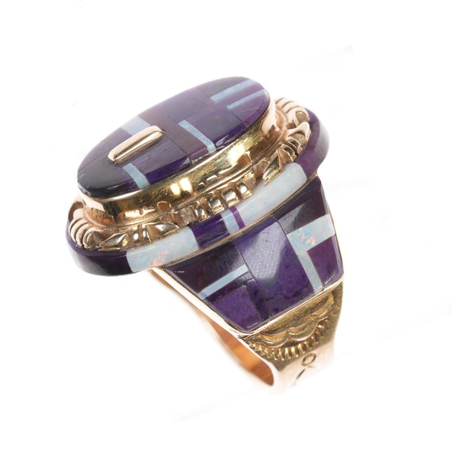 sz6.75 Herman Hoskie Navajo 14k Gold Sugilite/opal inlay ring - Estate Fresh Austin