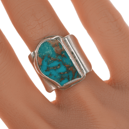 sz6.75 JL Taos Pueblo Freeform sterling high grade turquoise ring - Estate Fresh Austin