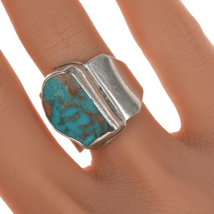 sz6.75 JL Taos Pueblo Freeform sterling high grade turquoise ring - Estate Fresh Austin