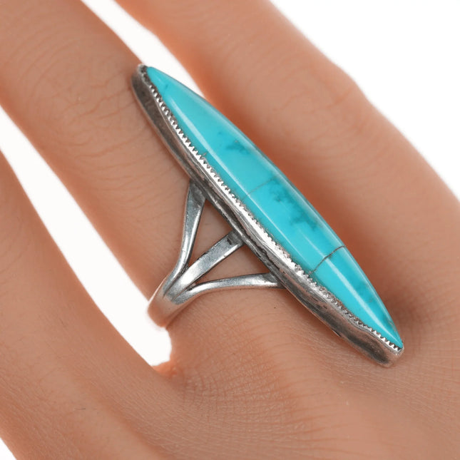 sz6.75 Long Vintage silver and turquoise pointy ring - Estate Fresh Austin