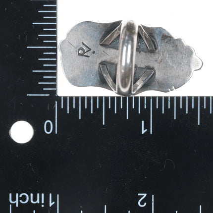 sz6.75 Roy Vandever Navajo sterling, carved shell, turquoise, and coral ring - Estate Fresh Austin