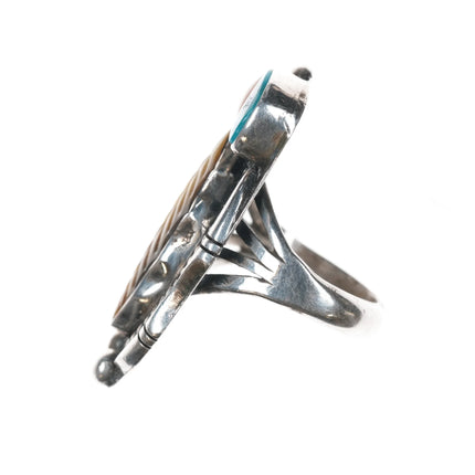 sz6.75 Roy Vandever Navajo sterling, carved shell, turquoise, and coral ring - Estate Fresh Austin