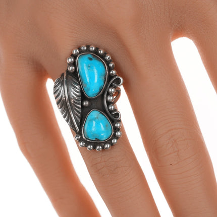 sz6.75 Vintage Native American silver and turquoise double stone ring - Estate Fresh Austin