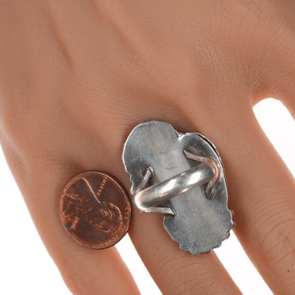 sz6.75 Vintage Native American silver and turquoise double stone ring - Estate Fresh Austin