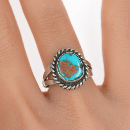 sz6.75 Vintage navajo silver and turquoise ring with rope edge - Estate Fresh Austin