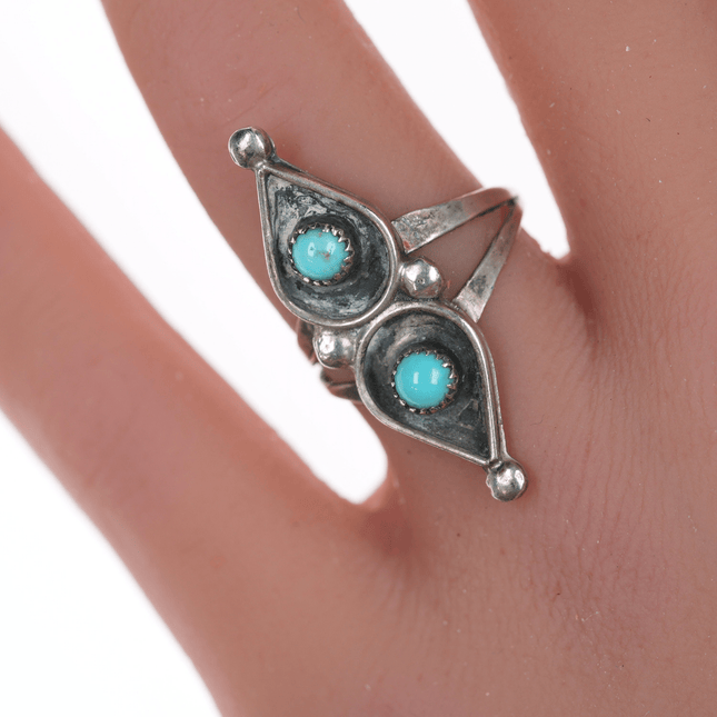 sz6.75 Zuni Native American silver and turquoise snake eye ring - Estate Fresh Austin