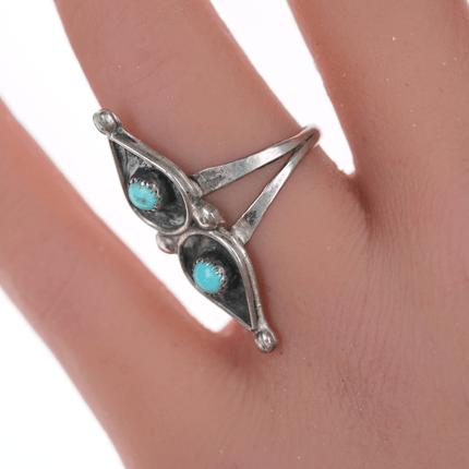 sz6.75 Zuni Native American silver and turquoise snake eye ring - Estate Fresh Austin