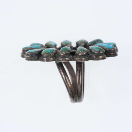 sz7 30's - 40's Large Navajo silver turquoise cluster ring - Estate Fresh Austin