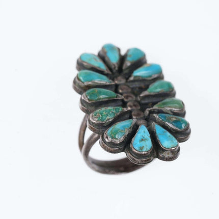 sz7 30's - 40's Large Navajo silver turquoise cluster ring - Estate Fresh Austin