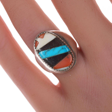 sz7 70's Native American sterling channel inlay ring - Estate Fresh Austin