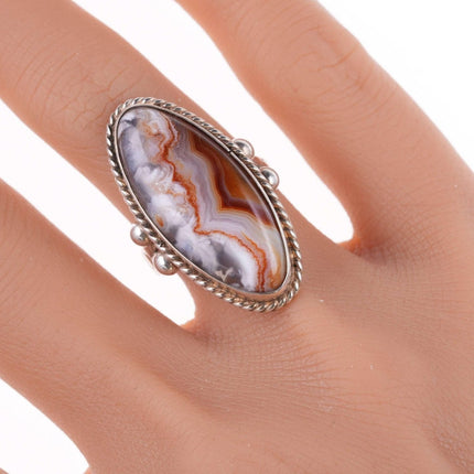 sz7 c1950's Navajo Sterling and agate ring - Estate Fresh Austin