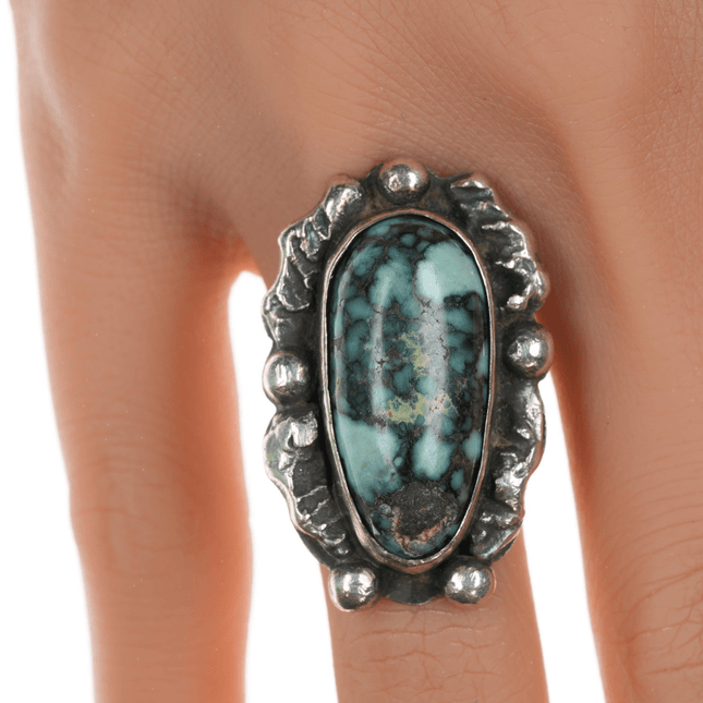 sz7 Chief Wolf Robe Hunt (1905 - 1977) Acoma silver and variscite ring - Estate Fresh Austin