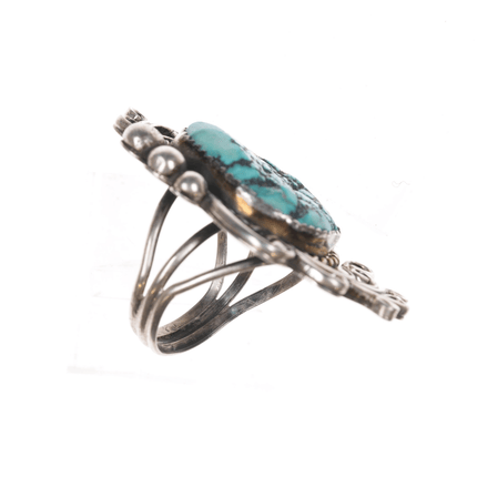 sz7 Large 40's - 50's Native American silver turquoise ring - Estate Fresh Austin