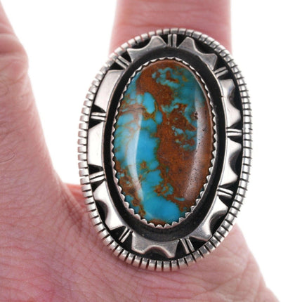 sz7 Large High Grade Nevada Turquoise Native American Sterling ring - Estate Fresh Austin