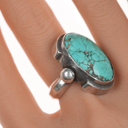 sz7 Large Southwestern Modernist vintage silver and turquoise ring - Estate Fresh Austin