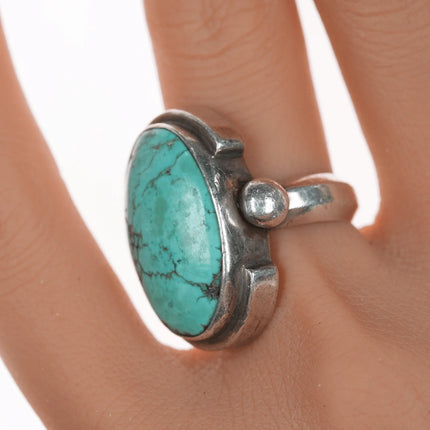 sz7 Large Southwestern Modernist vintage silver and turquoise ring - Estate Fresh Austin