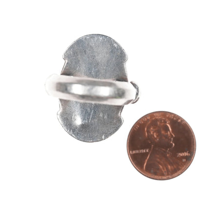 sz7 Large Southwestern Modernist vintage silver and turquoise ring - Estate Fresh Austin