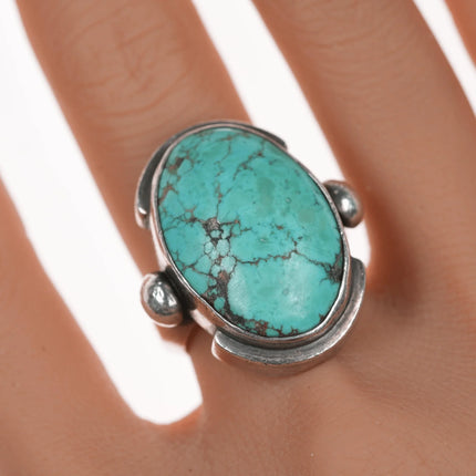sz7 Large Southwestern Modernist vintage silver and turquoise ring - Estate Fresh Austin