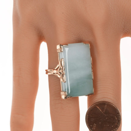 sz7 Large Vintage Ming's of Hawaii Jadeite 14k gold ring - Estate Fresh Austin