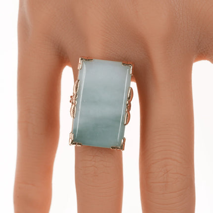 sz7 Large Vintage Ming's of Hawaii Jadeite 14k gold ring - Estate Fresh Austin