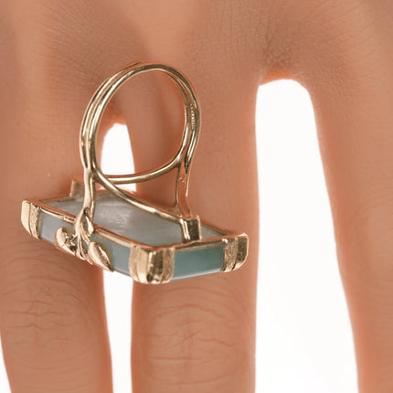 sz7 Large Vintage Ming's of Hawaii Jadeite 14k gold ring - Estate Fresh Austin