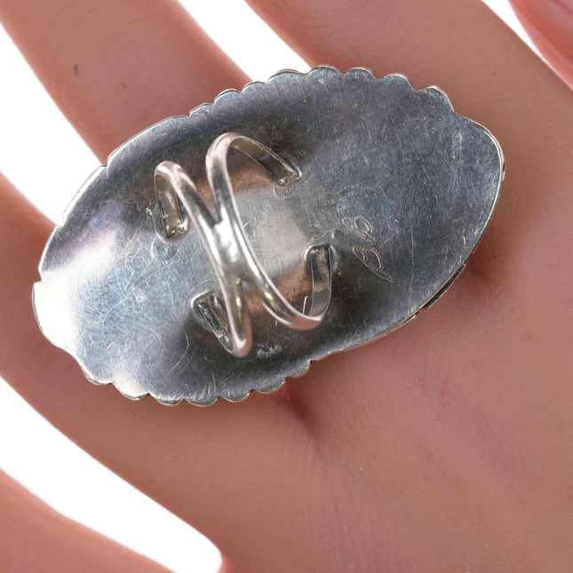 sz7 Long Vintage Navajo silver and turquoise ring - Estate Fresh Austin