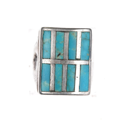 sz7 Native American Silver turquoise channel inlay ring Gilbert Ortega - Estate Fresh Austin