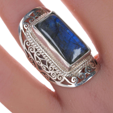 sz7 Retro Labradorite sterling ring - Estate Fresh Austin