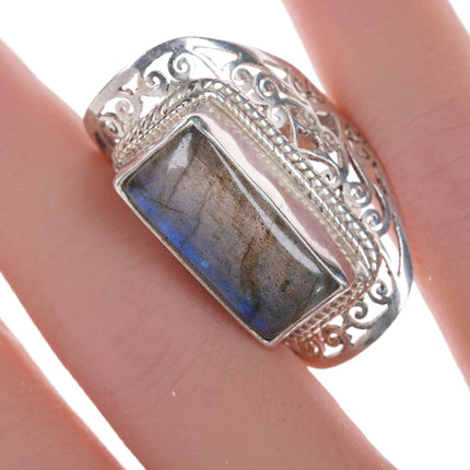 sz7 Retro Labradorite sterling ring - Estate Fresh Austin