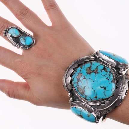 sz7 ring & 6.5" Vintage Navajo Turquoise and sterling Cuff bracelet - Estate Fresh Austin