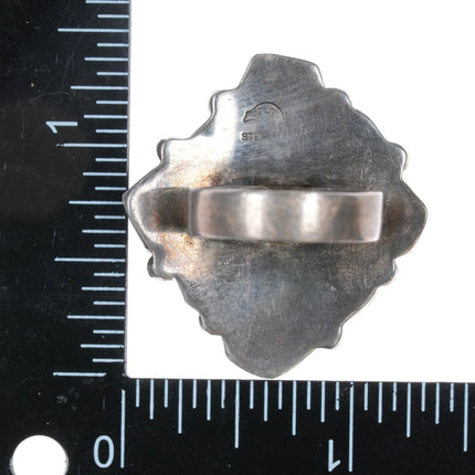 Sz7 Running Bear Shop Native American sterling, carved turquoise/coral ring - Estate Fresh Austin