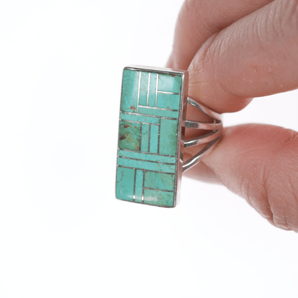 sz7 Southwestern sterling channel inlay turquoise ring - Estate Fresh Austin