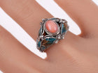 sz7 Vintage Chinese coral Sterling enamel ring - Estate Fresh Austin