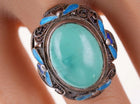 Sz7 Vintage Chinese Turquoise Filigree Sterling Silver Enamel Ring - Estate Fresh Austin