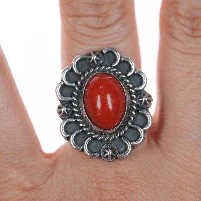 sz7 Vintage G Begay Sterling and Mediterranean coral ring - Estate Fresh Austin