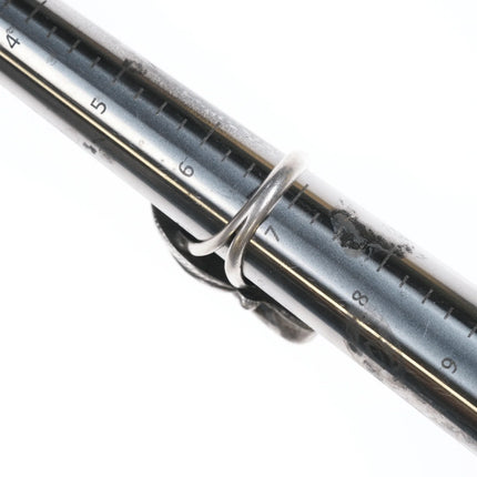 sz7 Vintage Native American silver and green turquoise ring with leaf - Estate Fresh Austin