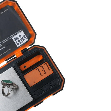 sz7 Vintage Native American silver and green turquoise ring with leaf - Estate Fresh Austin