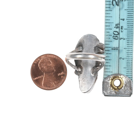 sz7 Vintage Native American silver and green turquoise ring with leaf - Estate Fresh Austin